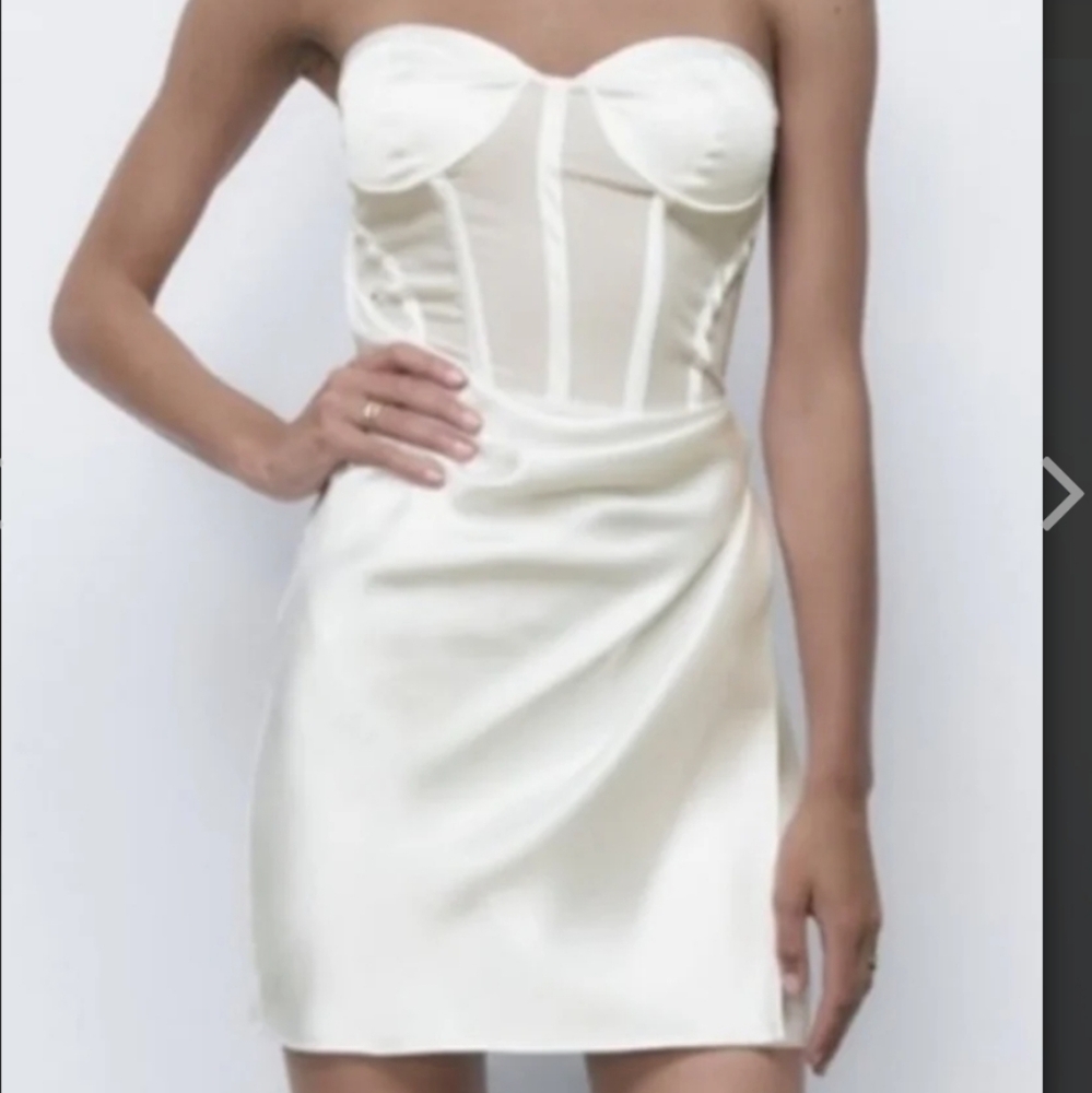 ZARA Straight Neck Underwire Wrap Front Mini Cocktail Dress Size S NWT o…